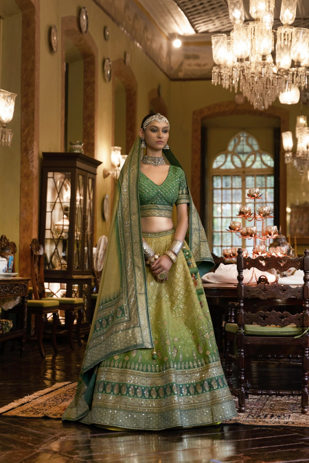 Green Mirror Embellished Lehenga Choli For Bridal 2405LG01